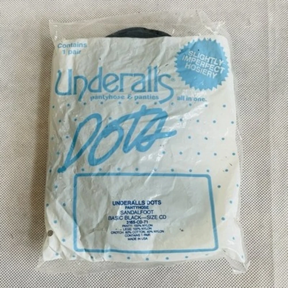 Vintage Underalls Dots Pantyhose Panties All In One Black Size C-D New